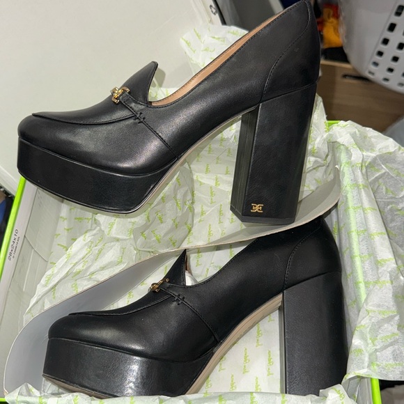 Shoes - Women’s Sam Edelman platform heel loafers Aurellie leather black 8.5